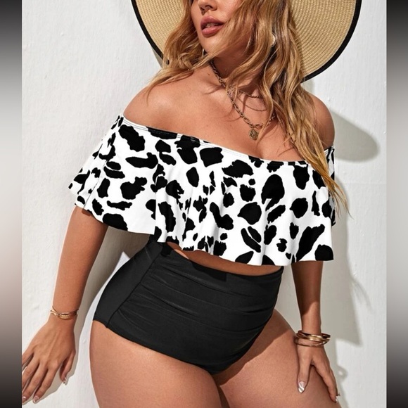 Boho leopard print off shoulder bikini swimsuit - Picture 2 of 15